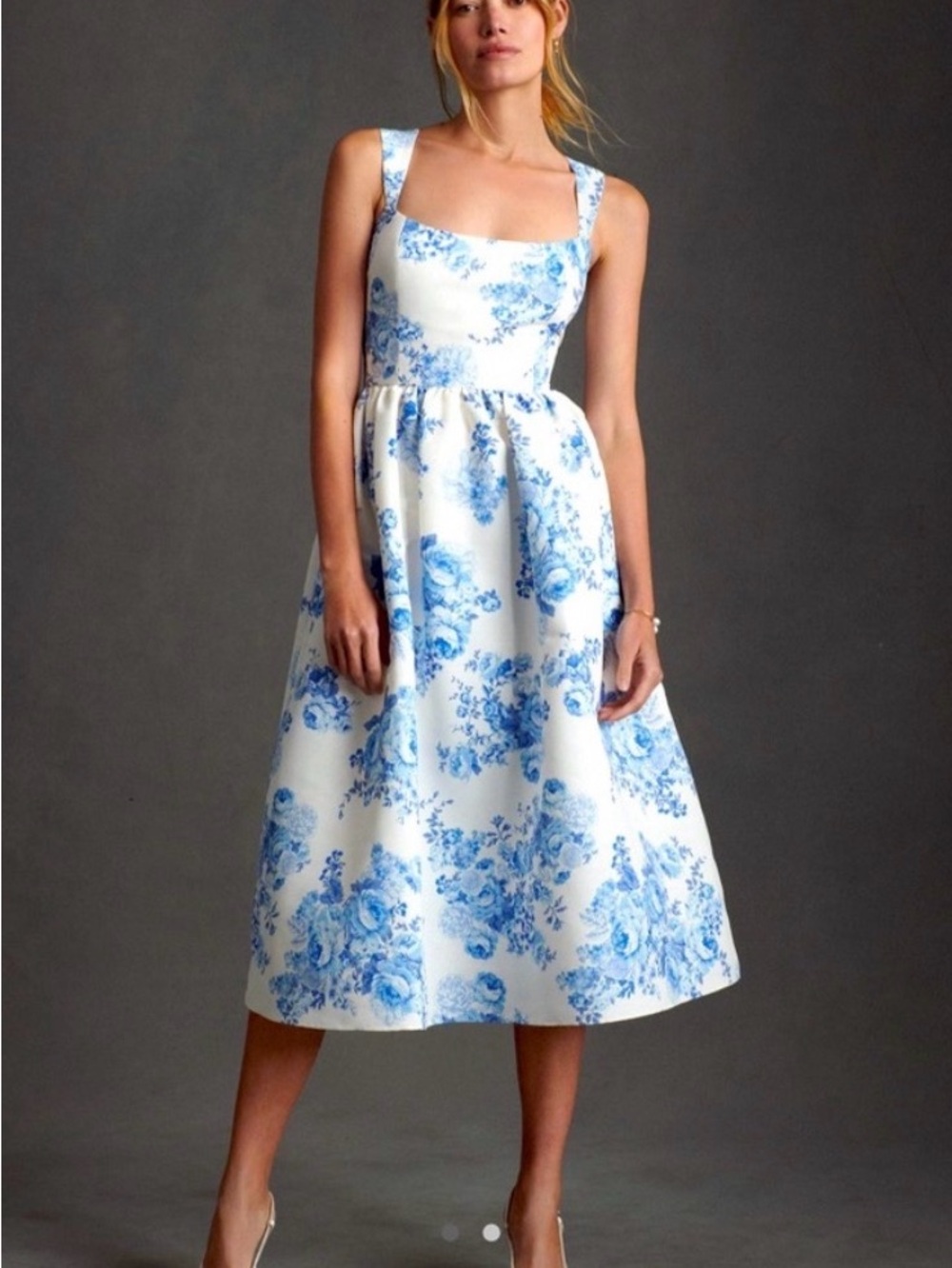 SACHIN & BABI BLAINE TAFFETA SQUARE-NECK MIDI DRESS
